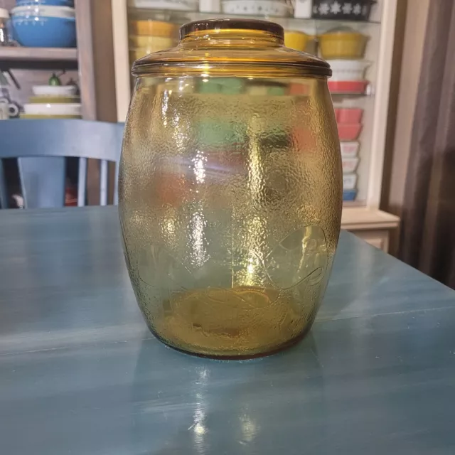 Vintage Bartlett Collins AMBER Glass Mushroom COOKIE Jar With Lid CANISTER