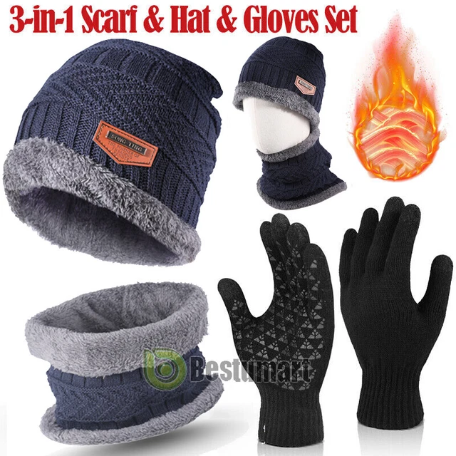 Guantes Para El Frio Para Hombre Con Gorro Bufanda Combo Caliente A La Moda