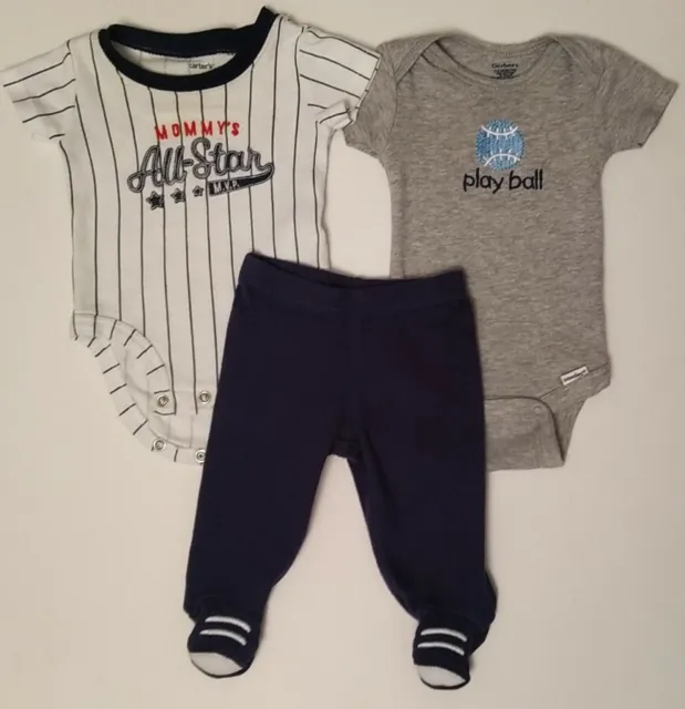 Carter's Newborn /Gerber 0-3 months Baby Boy Sports 3-Pc Set Bodysuit & Pants