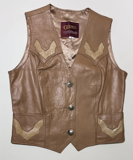 Vintage Golden Collection Pioneerwear Childrens Leather Vest Beige Size 10