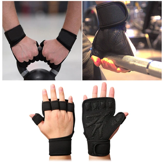 Fingerless Workout Gloves Weight Lifting Hand Grips Black Handles Sports 5