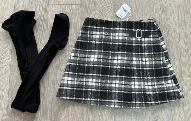 Bnwt Next Girls Check Skirt And Tight Set. Age 13 Years.