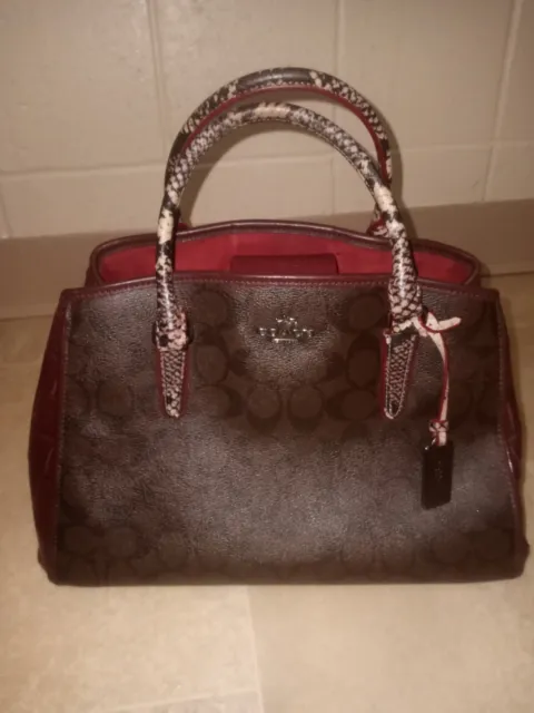 Coach Margot Signature Snake Satchel Shoulder Crossbody Bag ~ Burgundy Brown