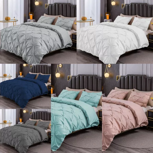 Luxury 100% Egyptian Cotton Pintuck Duvet Cover Set Bedding Set Double Superking