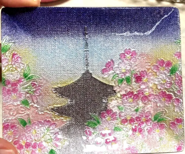 Japanese ANDO cloisonne ware Five storied pagoda & SAKURA Ornament plate w4.7"