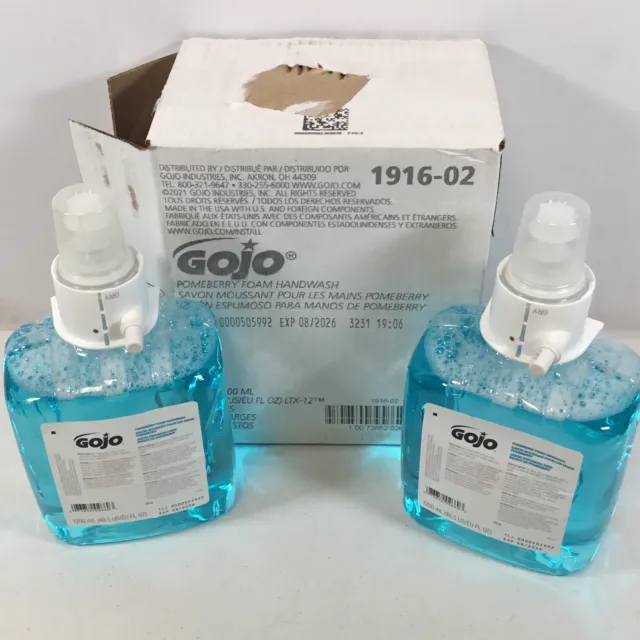 Gojo 1916-02 Clear Portable Refill Pomeberry Foam Handwash 1200 mL 2 Pack