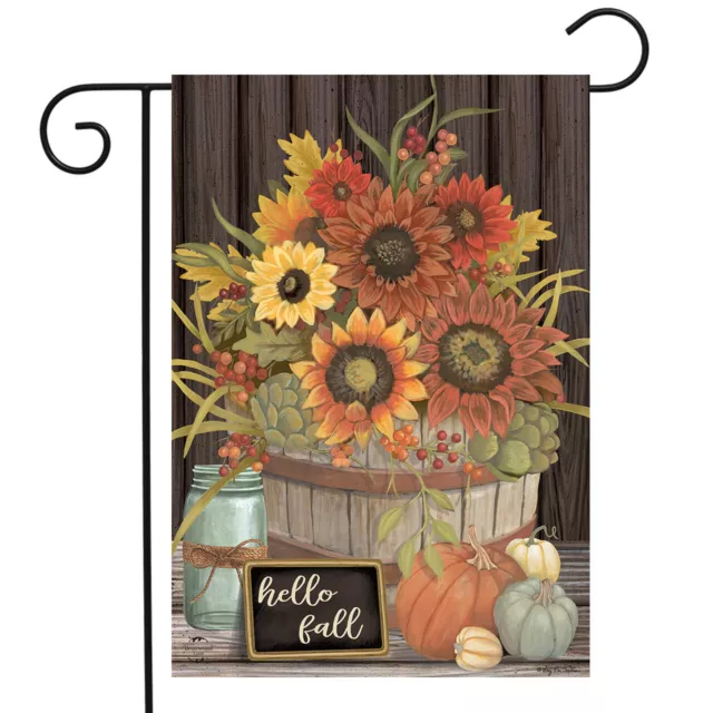 Hello Fall Floral Primitive Garden Flag Autumn Sunflowers 12.5" x 18"