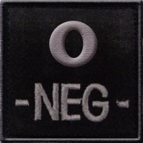 Ecusson O- Noir Groupe Sanguin O Neg Negatif Insigne Patch Scratch Rhesus