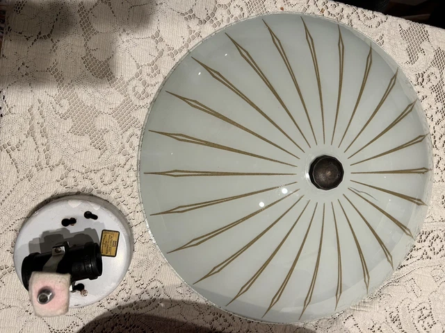 VINTAGE ‘60’s 70s Mid Century Retro Atomic Starburst Ceiling Light SHADE & MOUNT