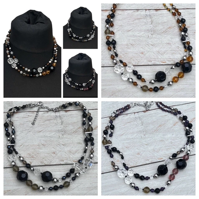 Halskette Collier, Perlenkette, zweireihig, facettierte Glasperlen, Farbwahl NEU