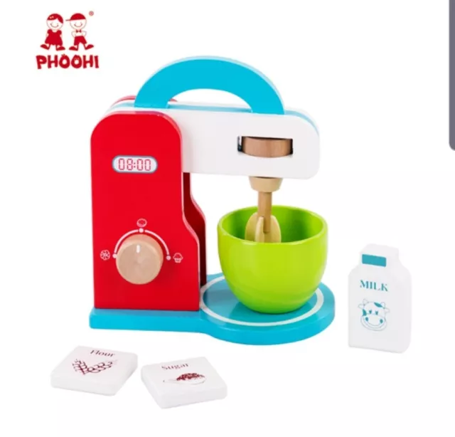 PHOOHI Kids pretend play WOODEN BLENDER  KITCHEN SET. BNIB. 2