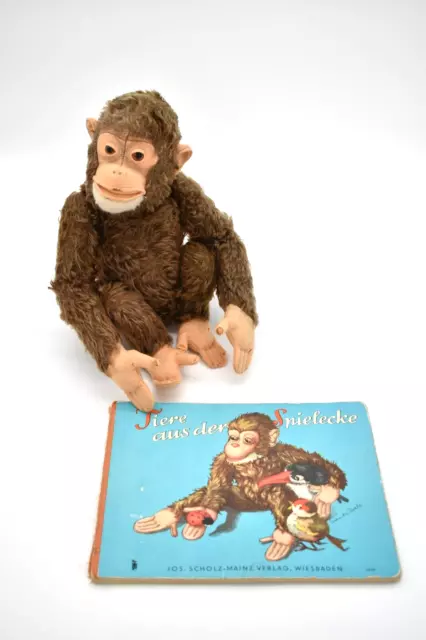 Steiff Affe Jocko mit Ton Quietscher Schimpanse Glasaugen Stroh Buch