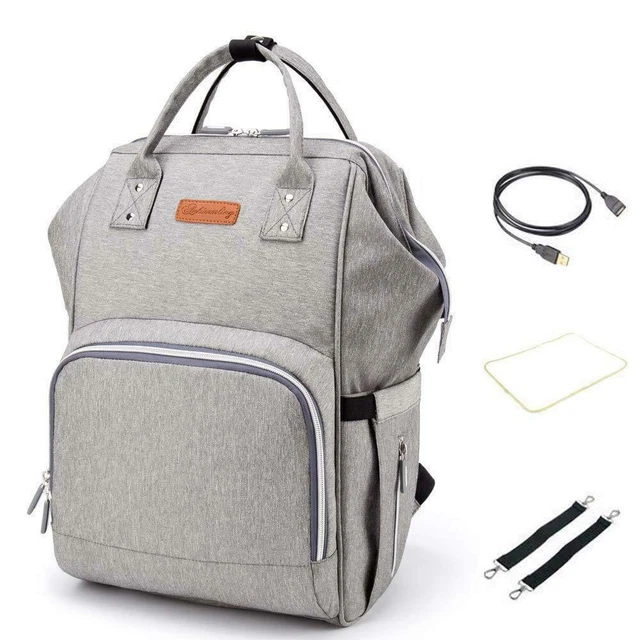 Diaper Bag Backpack Multi-Function Waterproof Travel Nappy Bags, USB Port (Grey)