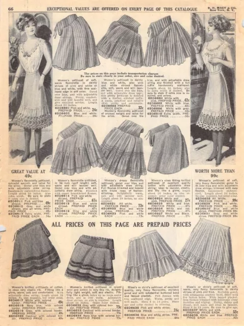 Vtg Macy's Paper Ad Ladies' Misses' Petticoats 1910s Edwardian Fashion 1911