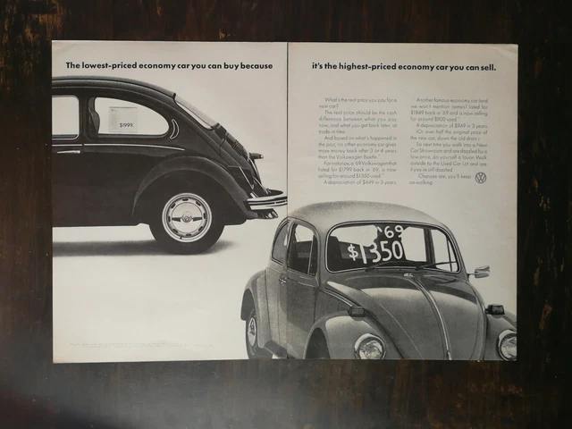 Vintage 1972 Volkswagen VW Beetle Bug Two Page Original Color Ad 823