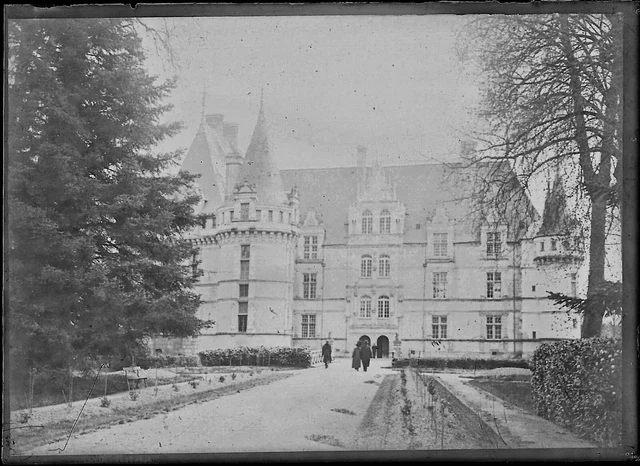 Plaque verre photo ancienne négatif noir et blanc 6x9 cm château glass plate