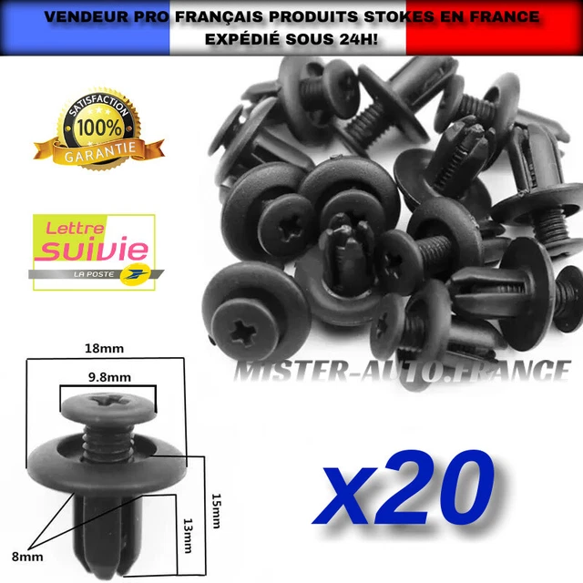 Kit De 60 Clips De Fixation Pour Voiture - 8 Mm, Nylon Et Plastique - Pour Pare-chocs, Portes, Ailes