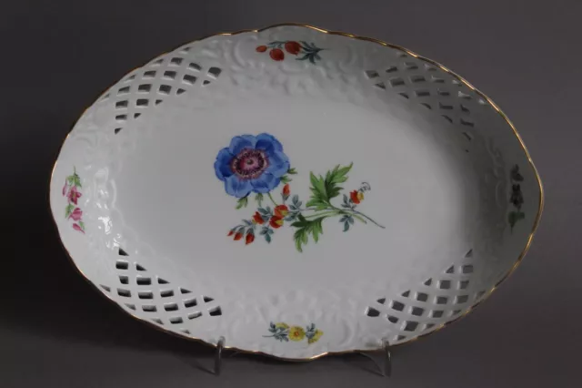 Meissen Bunte Blume Ovale Durchbruch Schale Servierplatte Korb L 23 cm 1.Wahl