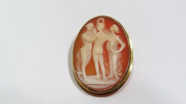 Estate 14K Italian Hand Carved Cameo "THE THREE GRACES" On shell