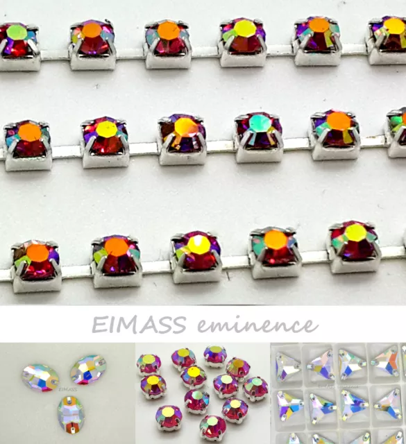 EIMASS® Aurora Borealis Coating Glass Crystal Chain, Sew on Crystal AB, 3575