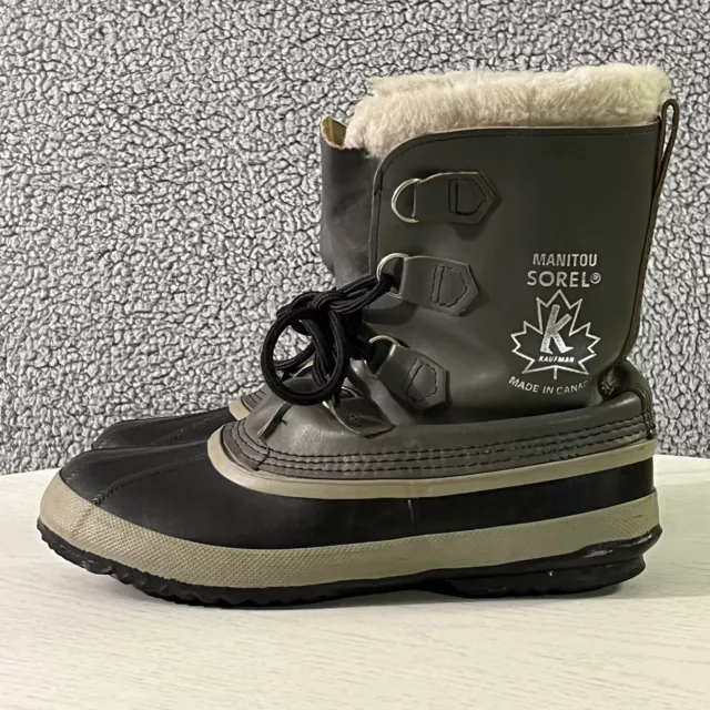 SOREL MANITOU WINTER Snow Boots Men's 9 Gray Leather Rubber Wool Lined ...