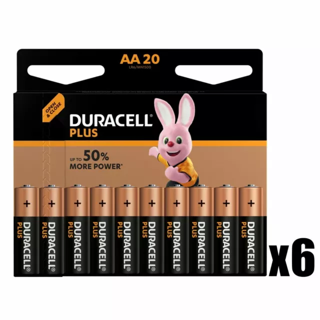 6 x Battery Pack Size of 20 AA Duracell Plus 1.5V Alkaline Batteries LR6 MN1500