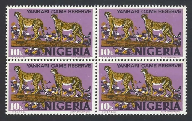 Nigeria #297 MNH block of 4 - 1973-74 10k Yankari Game Reserve SCV $15