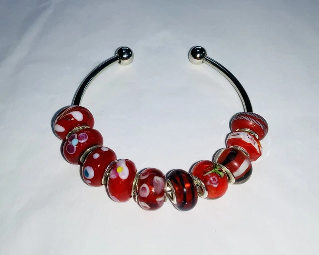 10 Mixed RED Hand Made GLASS European Large Hole BEADS Jewellery Making AAA