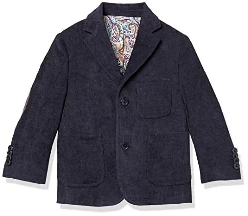 Isaac Mizrahi Slim Fit Boy's Contrast Corduroy Blazer, Navy, 16 Blue
