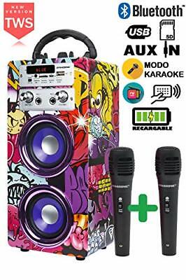 BL5C Enceinte Bluetooth Portable karaoké hautparleur Dynasonic Microphone inclu Modèle 025-2 & Batterie Type BL5C Batteries Rechargeables de 1020mAh Lecteur USB/SD Radio FM 
