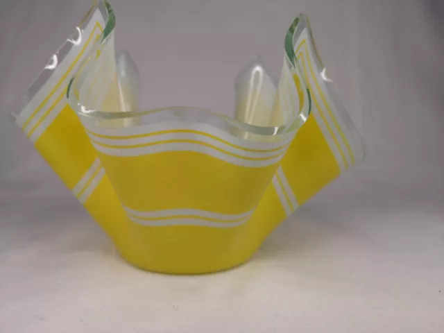 Sixties Bright Yellow Striped Vintage Chance Glass Handkerchief Vase #G