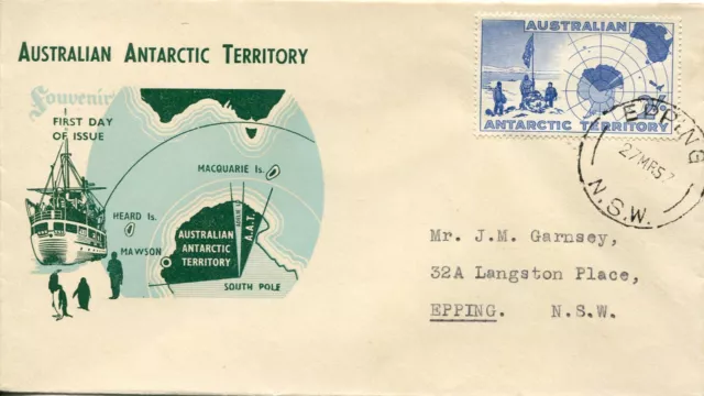 1957 AAT Expedition at Vestfold Hills and Map - Baker & Maloney FDC Blue/Green