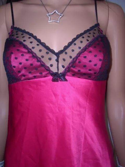 Zuckersüßes Vintage Pin Up Glanz Satin Spitzen Negligee 38 pink-schwarz  (lu79) 3