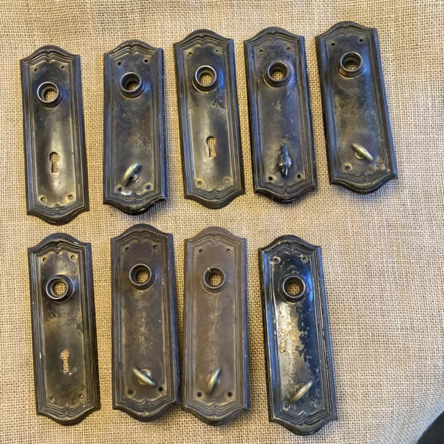 Lot of Antique Stamped Door Plates Escutcheons 9 Pieces Brass Plating