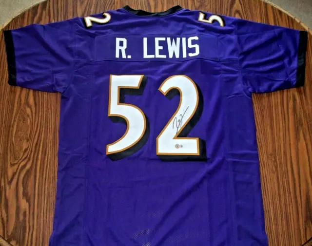 RAY LEWIS Autographed HAND-SIGNED Baltimore Ravens Custom Jersey Beckett Holo