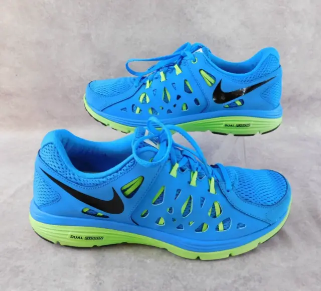 Nike Dual Fusion Run 2 Mens Running Sz 12 Blue/Citron Green