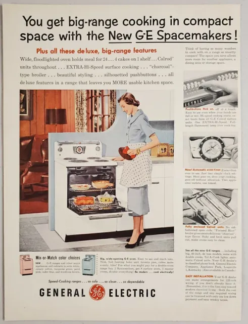 1955 Print Ad GE Spacemaker Electric Ranges Automatic Oven-Timer