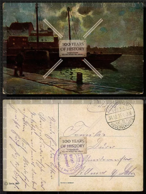Orig. AK 1. WK Schiff im Hafen Feldpost gel. 1915