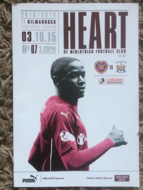 Hearts v Kilmarnock SPFL Official Match Day Programme - 2015/16 Season 3/10/15