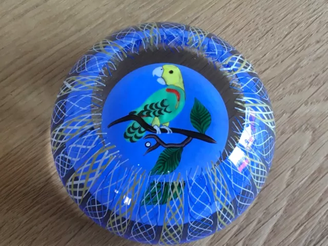 Vintage Scottish John Deacons Lampwork Parrot Latticino JDCane Glass Paperweight