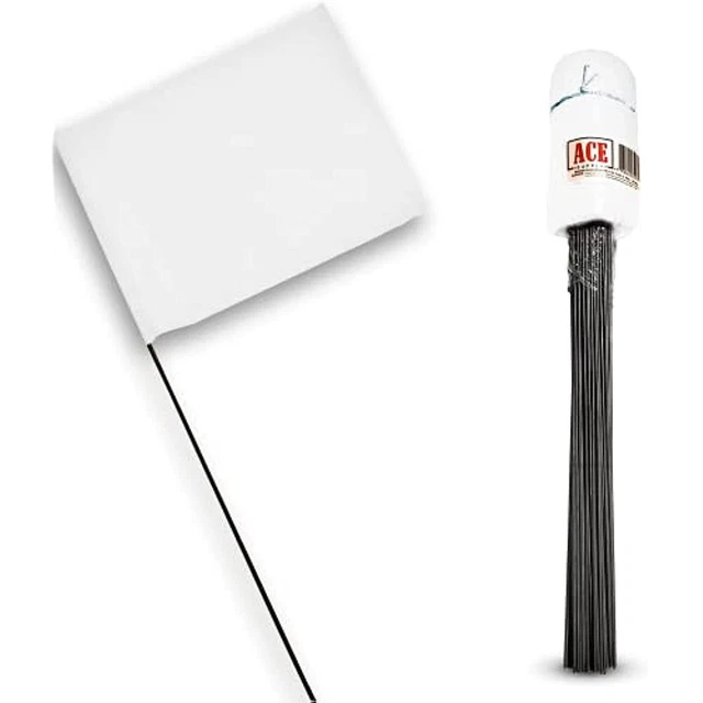 White Marking Flags 100 Pack - 4x5-Inch Flag on 15-Inch Wire - Dog Training