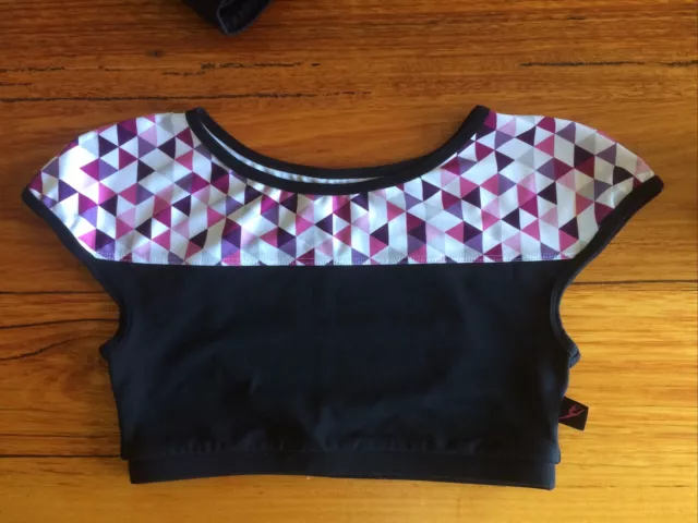 Energetiks Dance Purple & Black Geometric Keyhole Crop Top Ladies Size 10