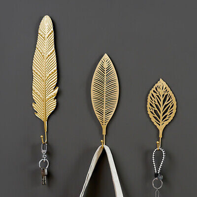 Gold Leaf Shape Wrought Iron Hooks Hole-free Hooks Home Decorative Hooks Gifts *