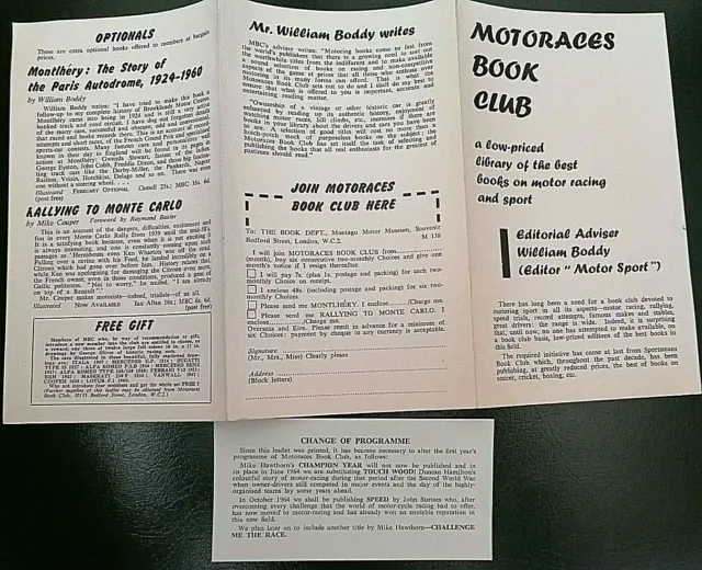 1964 Vintage Motoraces Book Club Depliant Pubblicitario Libri Editi 1963/1964