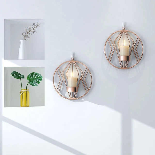 Porta Candele Da Parete In Oro - Set Di 2, Moderni, In Metallo, Per Candele Affusolate - 46.5cm Altezza - Foto 14