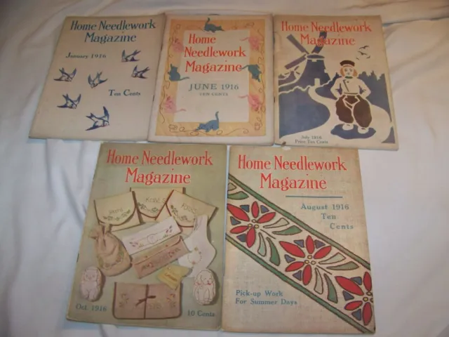 Lot 5 1916 Home Needlework Magazine Sewing Crochet Needle Point Embroidery+