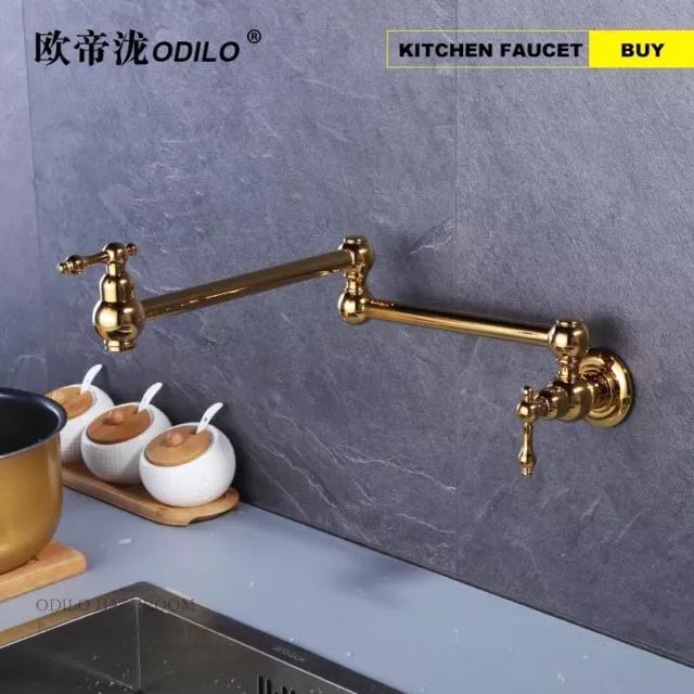 Pot Filler Faucet Titanium Gold Wall Mount Sink Faucet Folding Kitchen Tap Cold