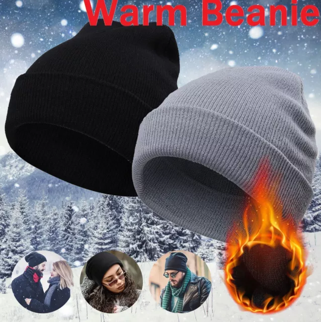 MEN MENS Womens Plain Winter Ski Thermal WARM Knit Knitted BEANIE HAT Cap Bulk