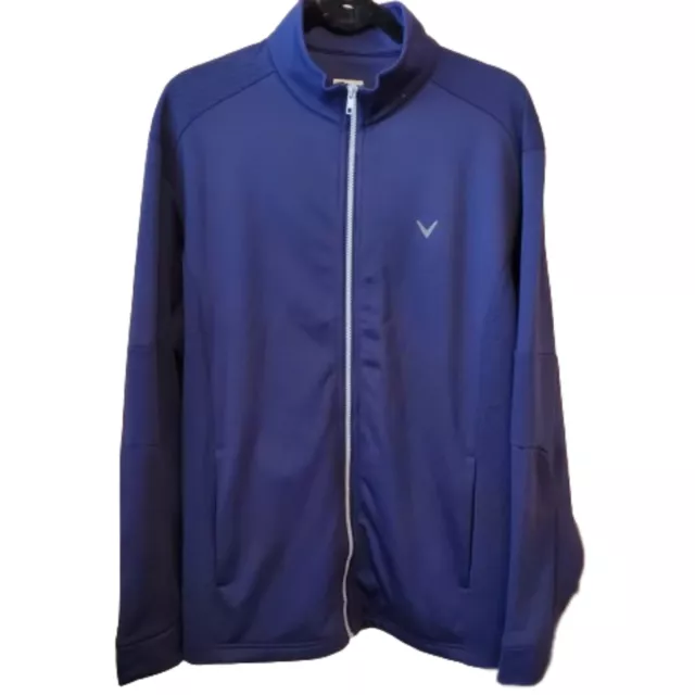 Callaway Golf Men's Full Zip Jacket Ribbed Sleeves Side Panels Blue Size Large