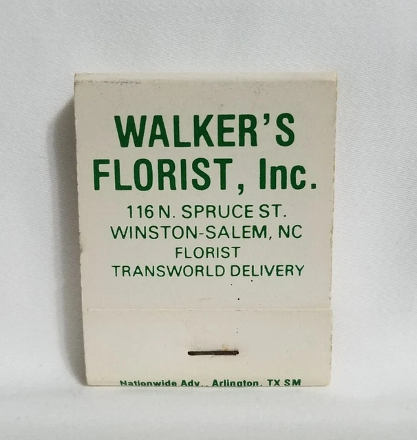 VINTAGE WALKER'S FLORIST Flower Shop Matchbook Winston Salem NC